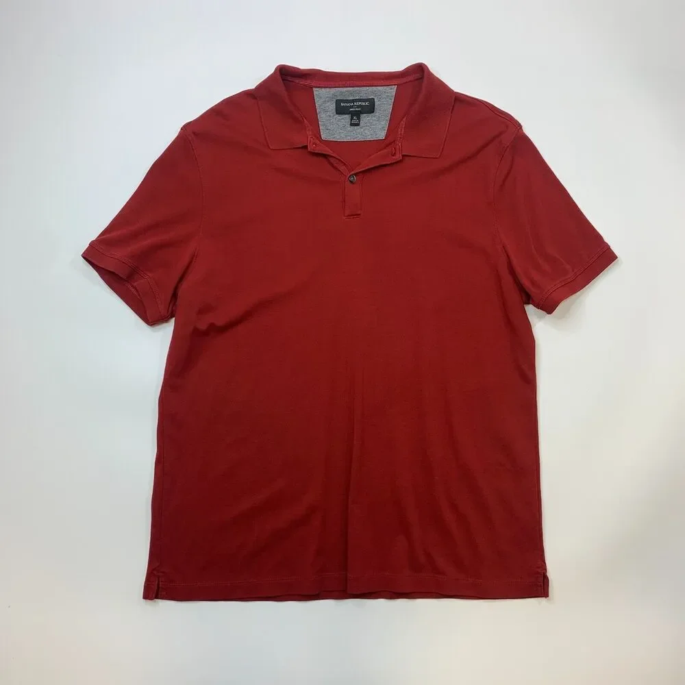 Banana Republic Polo Shirt Mens XL Extra Large Solid Red Soft Cotton Side Slits
